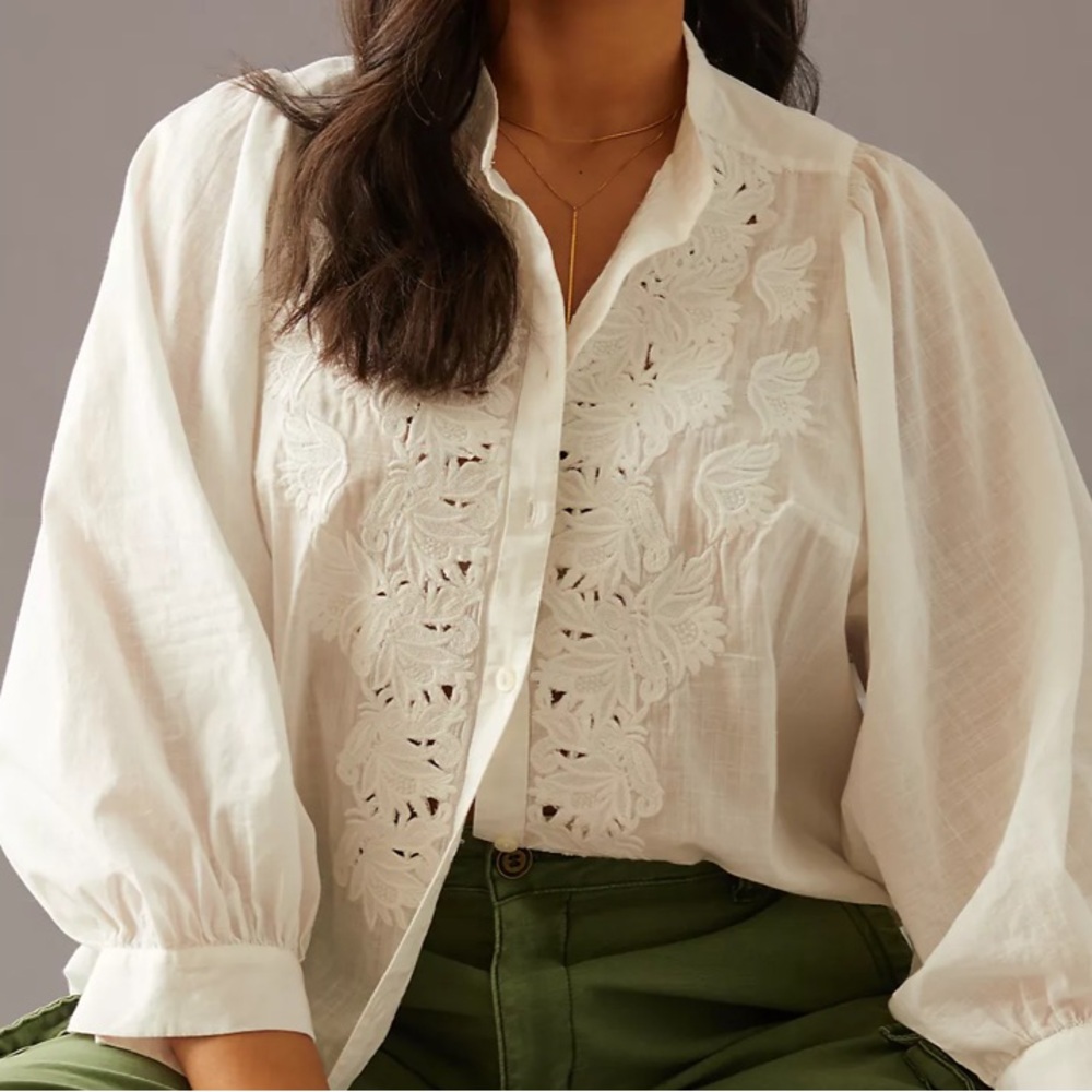 NWT By Anthropologie Bella Cutwork Buttondown XL